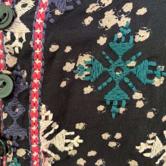 Isabel Marant Blouse Sz 36 S Black Embroidered Boho Tunic Holiday Snowflakes - Picture 6 of 15